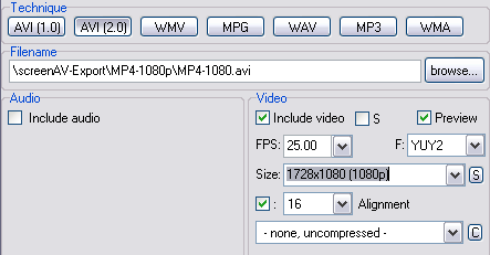 screenAV-Einstellungen für MP4 1152x720 Video
